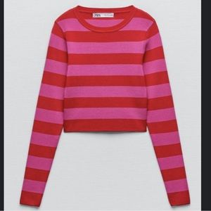 Ribbed Zara Pink and Red Long Sleeved Stripe